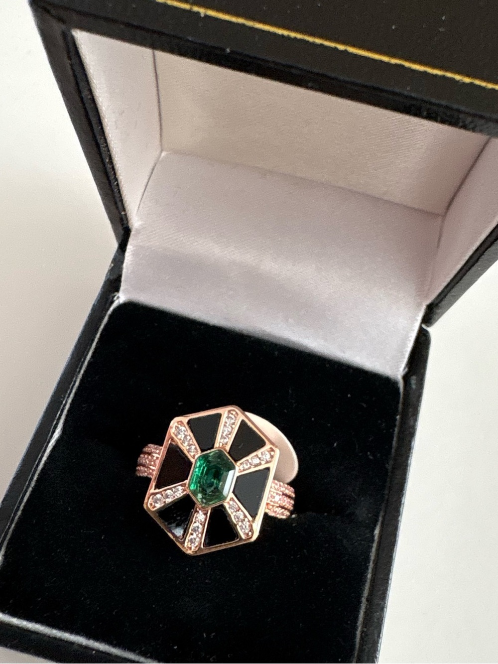 Bomb Party The Brielle Ring RG28884 Black Onyx & Emerald GZ Rose Gold Plating